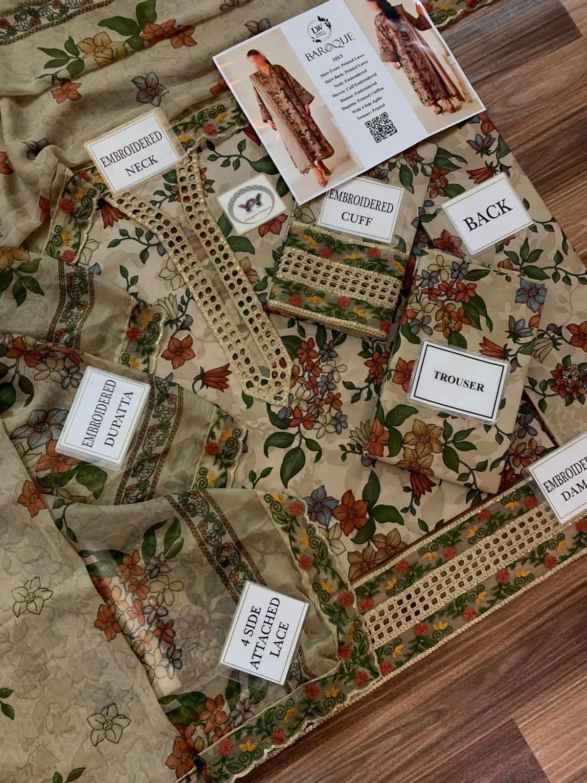 Baroque Printed Embroidered Lawn 3PC Unstitched Memon Clothes